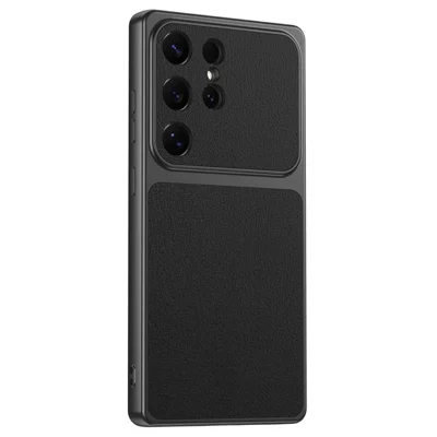 Funda para teléfono Samsung Galaxy S26 Ultra, carcasa protectora resistente a golpes con textura de piel de cordero, PC, TPU, cuero PU - Negro