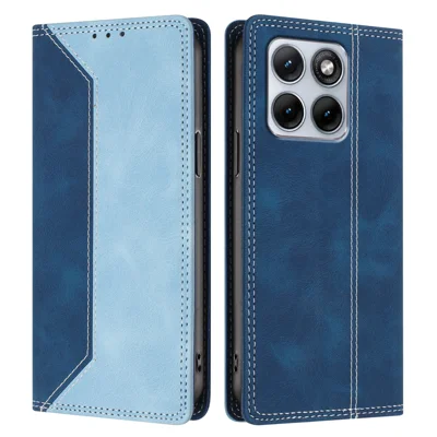 Funda de cuero para Motorola Edge 70 Fusion 5G, diseño con efecto piel, combinación de colores, función RFID, billetera, soporte, cubierta para teléfono - Azul oscuro/Azul