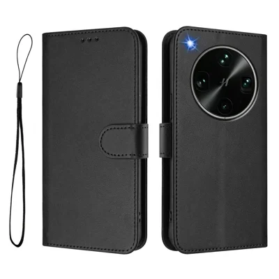 Funda tipo cartera para Oppo Find X9 Ultra 5G con bloqueo RFID, textura de cuero de ternera, soporte integrado y correa desmontable - Negro