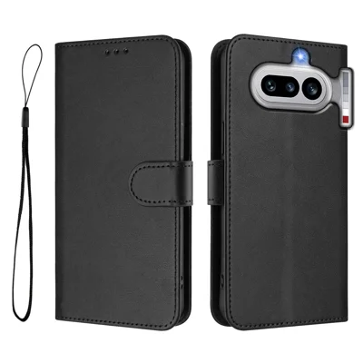 For Nothing Phone (4a) Wallet Case RFID Blocking Calf Texture Leather Stand Phone Cover with Strap - Black