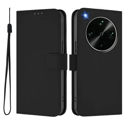 Funda para Oppo Find X9 Ultra 5G, Funda de Cuero con Color Sólido y Cartera con Correa - Negro