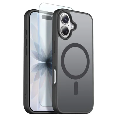NORTHJO Voor iPhone 17 Hoesje Compatibel met MagSafe Transparant Matte Stootvaste Telefoonhoes met Gehard Glas Film - Zwart