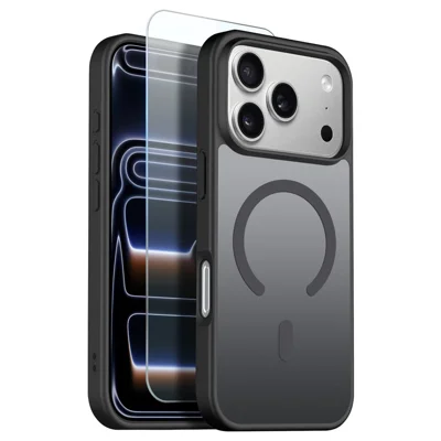 NORTHJO Funda para iPhone 17 Pro Compatible con MagSafe, Funda Mate Translúcida Antihuellas con Protección a Prueba de Golpes y Película de Cristal Templado - Negro
