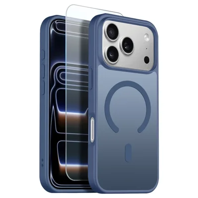 NORTHJO Etui na iPhone 17 Pro Max Kompatybilne z MagSafe Przezroczysta Matowa Ochrona Przed Uderzeniami Pokrowiec z Folią z Hartowanego Szkła - Niebieski
