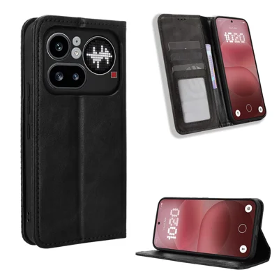 Чехол-кошелек из искусственной кожи с подставкой для Nothing Phone (4a) Pro, ретро текстура, черный