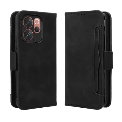 Cover per telefono con portafoglio e multiporta carte in pelle per vivo V70 Elite 5G / vivo V70 5G - Nero