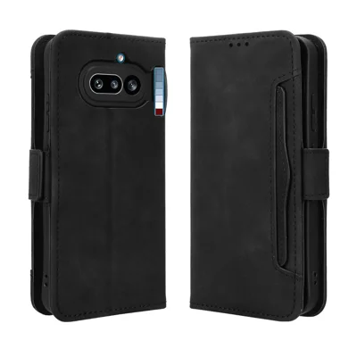 Für Nothing Phone (4a) Ledertasche mit mehreren Kartenfächern - Schwarz