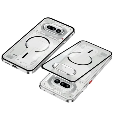 Voor Nothing Phone (4a) Magnetische Case Aluminiumlegering PC Matte Telefoonhoesje Pop-Up Veerbevestiging - Zilver