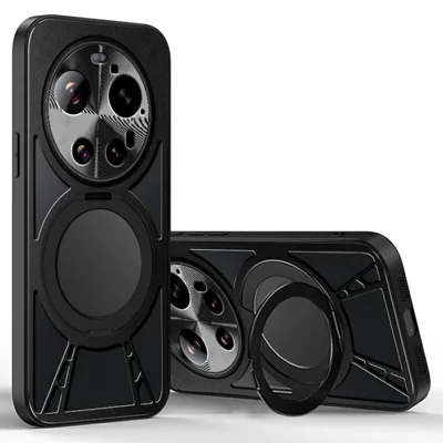For Xiaomi 17 Ultra 5G Case Magnetic Kickstand Hollow Heat Dissipation Silicone + PC + Metal Bumper Phone Cover - Black