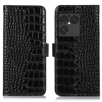 Voor Sony Xperia 1 VIII hoesje met RFID-blokkering portemonnee Krokodillenstructuur Echt runderleer telefoonhoes - Zwart