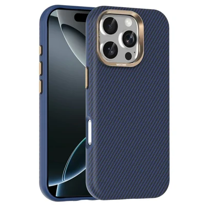 Coque pour iPhone 16 Pro Max Compatible avec MagSafe, Texture Fibre de Carbone, Antichoc, en Cuir TPU PC, Protection Renforcée - Saphir