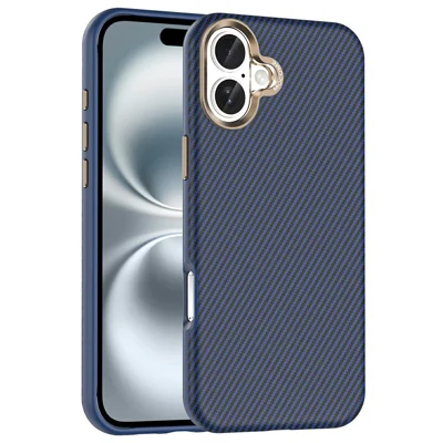 For iPhone 16 Plus Case Compatible with MagSafe Carbon Fiber Texture Shockproof Leather TPU PC Protective Cover - Sapphire
