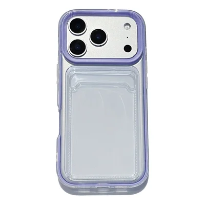 Coque transparente pour iPhone 17 Pro Max avec porte-cartes transparent, housse de protection antichoc en PC et TPU - Violet