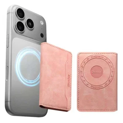 DENIOR V08+1 Vintage Magnetic Phone Card Wallet PU Leather Stand Holder - Pink