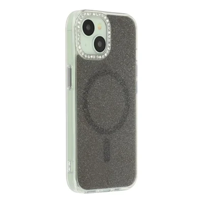 Capa Magnética Brilhante Estrelada para iPhone 15, Capa Transparente Resistente a Choques TPU + PC Compatível com Magsafe - Preto Transparente