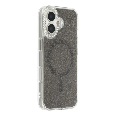 Dla iPhone 16 Starlight Glitter Magnetic Case TPU + PC odporny na wstrząsy, kompatybilny z Magsafe - Przezroczysty Czarny