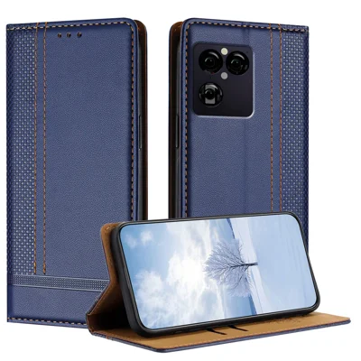 Voor Sony Xperia 1 VIII hoesje L-vormig rasterpatroon lederen standaard telefoonhoesje met kaartslots - Blauw