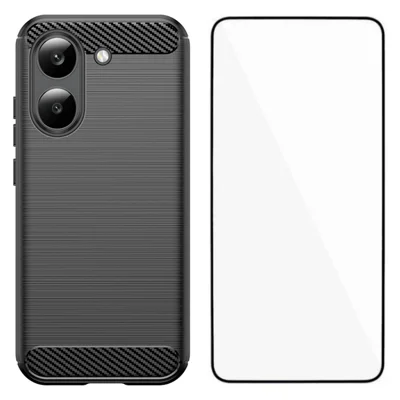 Für Xiaomi Redmi Turbo 5 5G / Xiaomi Poco X8 Pro 5G Hülle mit Displayschutzfolie WANLONFENG LS Serie Große Objektivöffnung Gebürstete Textur TPU Handyhülle - Schwarz