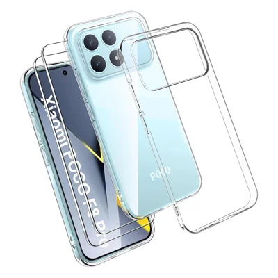 Für Xiaomi Poco F8 Pro Hülle TPU Transparente Handyhülle + 2 Stk. Gehärtetem Glas Displayschutzfolie 2,5D Rundkante - Transparent