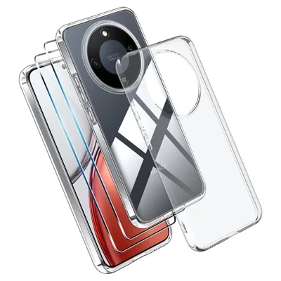 Case For Honor Magic8 Lite 5G / X9d 5G / X70 5G TPU Clear Phone Cover + 2PCS Tempered Glass Screen Film 2.5D Arc Edge - Transparent