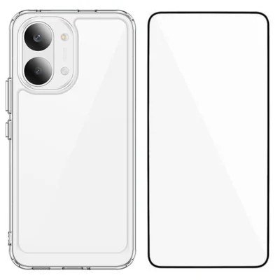 Für Xiaomi Redmi Turbo 5 Max 5G / Xiaomi Poco X8 Pro Max 5G Hülle WANLONFENG MF-Serie TPU Acryl Klare Handyhülle mit gehärtetem Glasfilm - Transparent