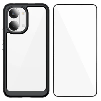 Capa para Telemóvel Xiaomi Redmi Turbo 5 Max 5G / Xiaomi Poco X8 Pro Max 5G WANLONFENG Série XC em TPU e Acrílico com Vidro Temperado (Buraco Grande para a Lente) - Preto