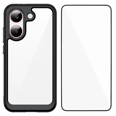Capa para Telemóvel Xiaomi Redmi Turbo 5 5G / Xiaomi Poco X8 Pro 5G WANLONFENG Série XC, Capa em TPU e Acrílico com Vidro Temperado (Grande Orifício para Lente) - Preto
