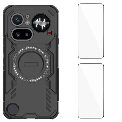 WANLONFENG For Nothing Phone (4a) Pro Magnetic Case DJ Series PC TPU Phone Cover with 2Pcs Tempered Glass Film - Black