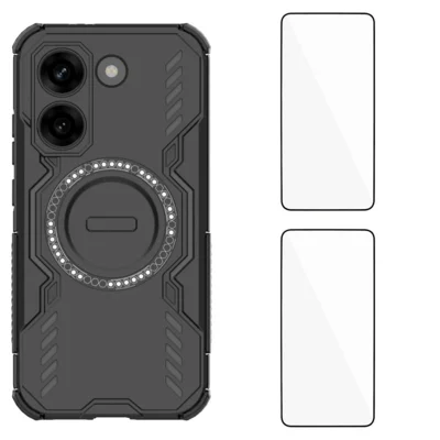 Capa Magnética para Xiaomi Redmi Turbo 5 5G / Xiaomi Poco X8 Pro 5G WANLONFENG Série DJ, Capa Híbrida PC TPU com 2 Películas de Vidro Temperado - Preto