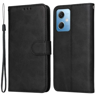 Capa de Criança em PU para Xiaomi Redmi Note 12 5G (Global) / (Índia) / (China) / Poco X5 5G, Capa Carteira com Suporte Tipo Fólio em Couro PU com Alça - Preto