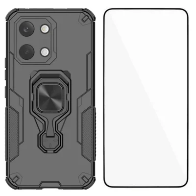 Für Xiaomi Redmi Turbo 5 Max 5G / Xiaomi Poco X8 Pro Max 5G Handytasche WANLONFENG PC TPU Rückendeckel mit Kippständer und gehärtetem Glas - Schwarz