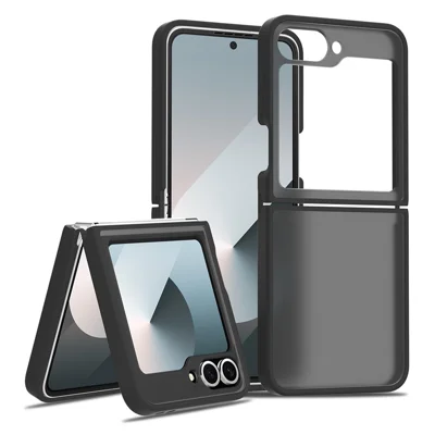 Translucent Case For Samsung Galaxy Z Flip6 5G  /  Flip7 FE 5G Anti-fingerprint Shockproof TPU PC Protective Cover - Black