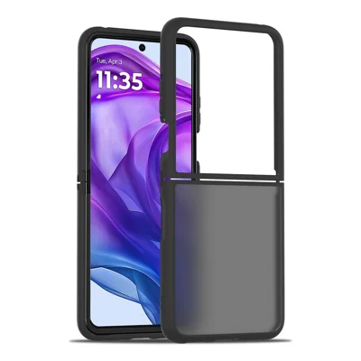 For Motorola Razr 50 Ultra 5G Translucent Case Anti-fingerprint Shockproof TPU PC Protective Cover - Black