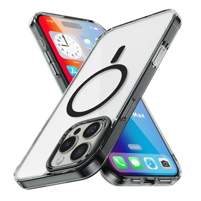 Kauf in Großmengen für iPhone 16 Pro Max magnetische Hülle PC TPU Handy-Schutzhülle kompatibel mit MagSafe - Schwarz