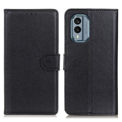 Capa de Telefone à Prova de Choque para Nokia X30 5G, Carteira Tipo Suporte de Pé, Textura de Litchi PU Leather Flip Cover - Preto