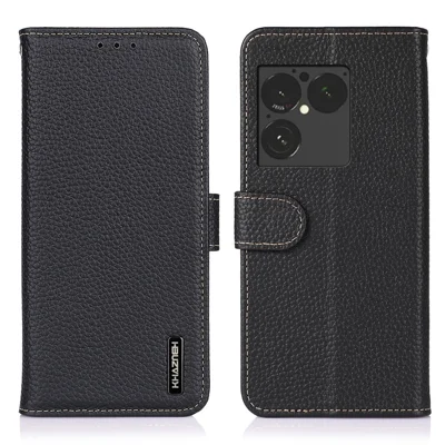 KHAZNEH voor Sony Xperia 1 VIII portemonnee hoesje met lycheestructuur van echt koeienleer - Zwart
