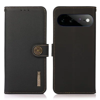 KHAZNEH para Google Pixel 11 Pro XL Funda de Cuero Auténtico de Vaca con Protección RFID, Funda Cartera - Negro