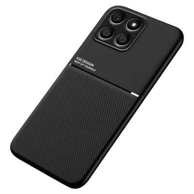 Lines Imprinted Phone Case for Honor X8 5G, PU Leather+TPU Car Mount Metal Sheet Protective Cover - Black
