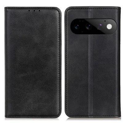 Funda tipo cartera de cuero vacuno para Google Pixel 11 / Pixel 11 Pro, textura de cuero dividido - Negro