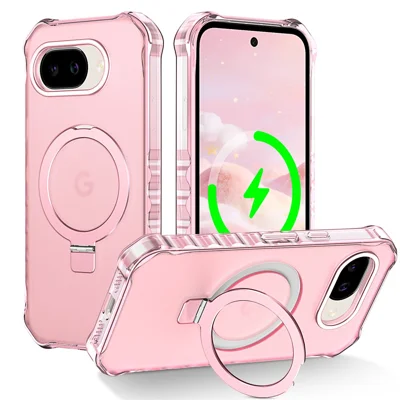 For Google Pixel 10a Magnetic Case Matte Kickstand Hybrid Phone Cover Small Wavy Edge - Pink