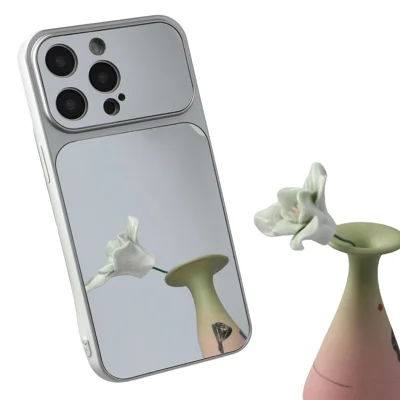Чехол для iPhone 15 Pro Max зеркальный с электролитным покрытием, ТПУ, серебристый
