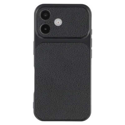 For iPhone 17 Case Sheepskin Texture Leather Coated TPU Phone Cover with Precise Camera Cutouts - Black