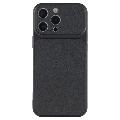 For iPhone 16 Pro Max Case Sheepskin Texture Leather Coated TPU Phone Cover with Precise Camera Cutouts - Black