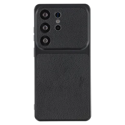 For Samsung Galaxy S25 Ultra Case Sheepskin Texture Leather Coated TPU Phone Cover with Precise Camera Cutouts - Black