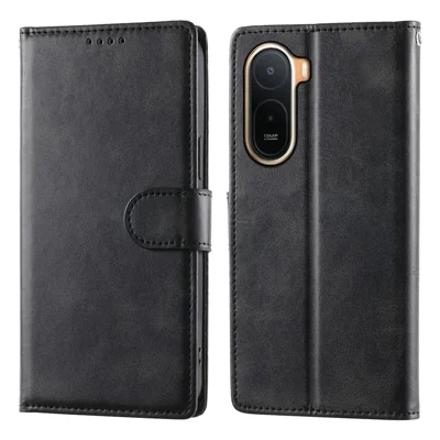 Cover per Xiaomi Redmi A7 Pro 4G con Supporto e Portafoglio, Texture Vitello, in Pelle PU, Chiusura Magnetica con Cinturino da Polso - Nero