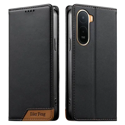 DIERFENG DF-018 för Xiaomi Redmi A7 Pro 4G Skal RFID-skydd Plånbok Läderhölse med Färgmatchat Logohörn - Svart