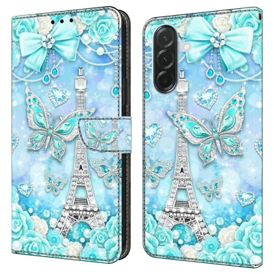 För Samsung Galaxy A27 Fickfodral Med Mönstertryck Stånd Läder Flip Telefonhölje - Butterfly Cobalt Tower