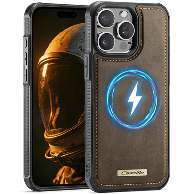 CaseMe For iPhone 12 Pro Max C69 Series Magnetic Case Leather Coated TPU Phone Cover - Coffee