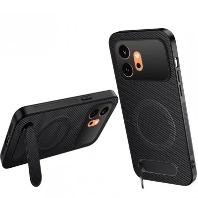 Til Honor 600 5G WANLONFENG QT-serie Magnetisk Cover med Støtte og Kulfiberstruktur PC TPU Telefonbeskyttelse - Sort