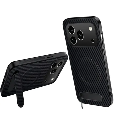 Voor Honor 600 Pro 5G WANLONFENG QT-serie magnetische hoes met standaard en koolstofvezelstructuur PC TPU-telefoonhoes - Zwart